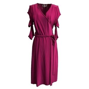 Vintage Leona Edmiston Magenta Lauren Caged Sleeve Wrap Midi Dress